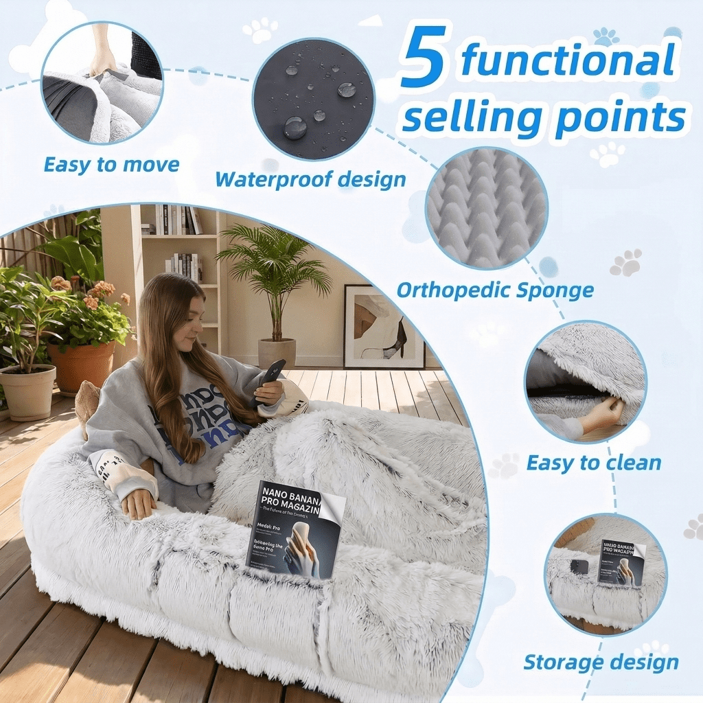 71-inch Giant Dog Bed in Gray, Soft Washable Faux Fur Orthopedic Nap Bed, Perfect for You and Your Pet (Blanket and Pillow Not Included)