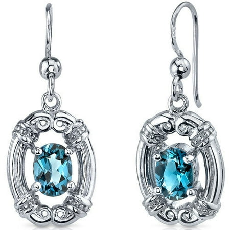 Oravo Antique Style 1.75 Carats London Blue Topaz Oval Cut Dangle Cubic Zirconia Earrings in Sterling Silver