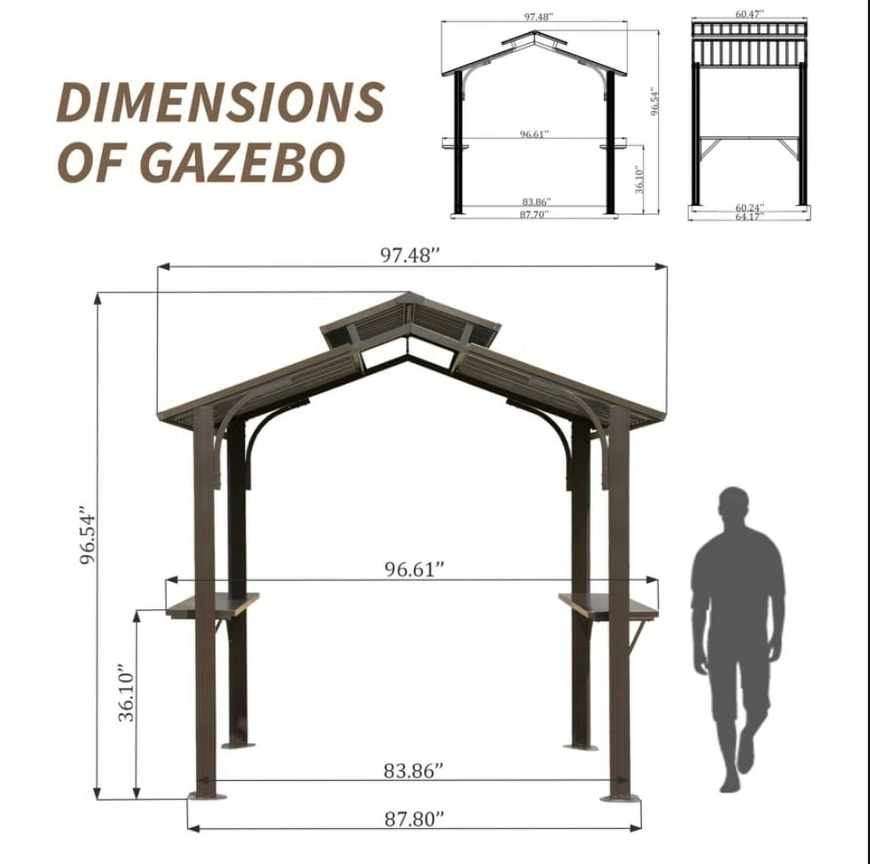 TOTAL Outdoor 8x5FT Hardtop Grill Gazebo, BBQ Canopy,Galvanized Steel Double Roof for Backyard,Brown