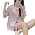 thumbnail image 2 of Pijama de seda de hielo para mujer, traje de dos piezas fino de verano de manga corta de seda artificial para el hogar, 2 of 6
