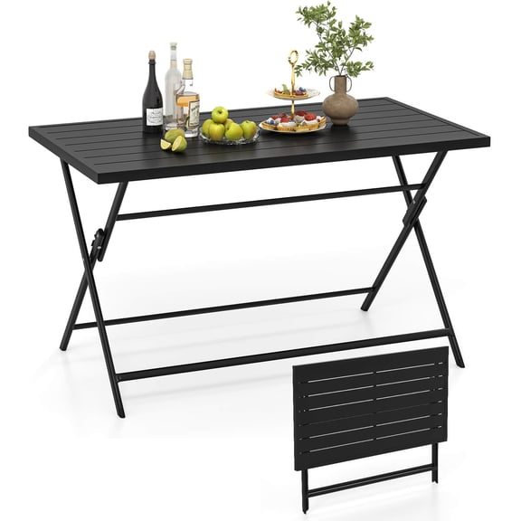 Costway 48” x 30” Foldable Outdoor Dining Table with Slatted Tabletop for Kitchen Garden Black