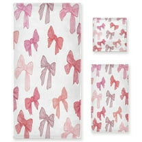 3 Piece Bath Towels Set Bath Towel, Hand Towel and Face Towel for Bathroom, Gym, Hotel Pink Bows Pattern