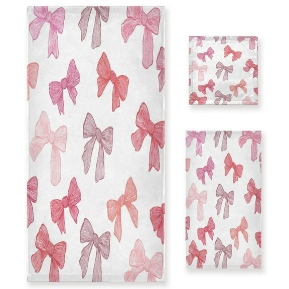 3 Piece Bath Towels Set Bath Towel, Hand Towel and Face Towel for Bathroom, Gym, Hotel Pink Bows Pattern