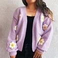 thumbnail image 4 of Sakmal Cardigan Sweaters Womens Knit Soft Open Front Cardigan Floral Purple Long Sleeve Outwear Coat, 4 of 5