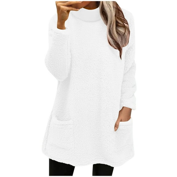 gakvbuo Long Sweatshirt For Womens Dress Shirt Crew Neck Winter Warm Lightweight Fall Tunic Tops For Leggings Dressy Long Sleeve Pullover Tops Loose Plus Size Blouse with Pockets