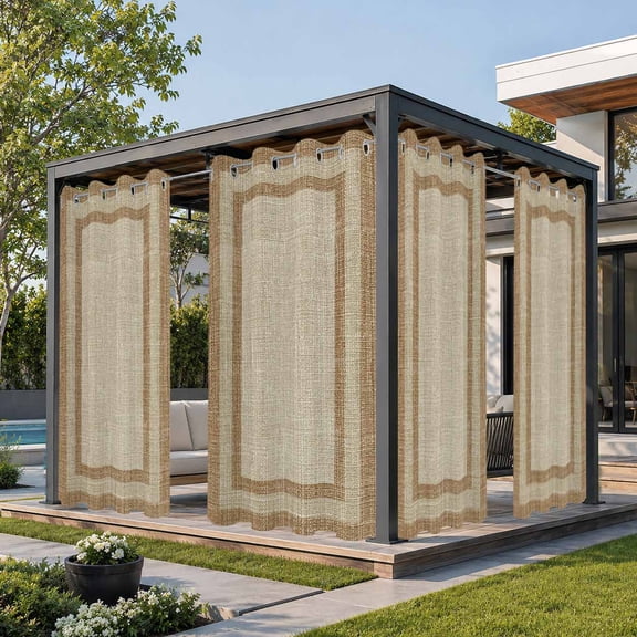 Outdoor Curtains for Patio Farmhouse Vintage Linen Waterproof Outside Curtain Grommet Drapes Retro Tan Linen Texture Blackout Curtains for Porch Gazebo Pergola Cabana,2 Panels,54"x84"