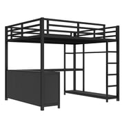Bellemave Metal Loft Bed with L-shaped Desk and Storage, Queen Size Loft Bed Frame with Open Wardrobe and Shelves, Space-saving Loft Bed for Teens Adults (Queen, Black)