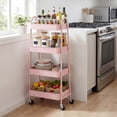 thumbnail image 6 of Gianna 3‑Tier Utility Rolling Cart Metal, 3‑Tier Slim Storage Design, Lockable Wheels, Pink, 6 of 7