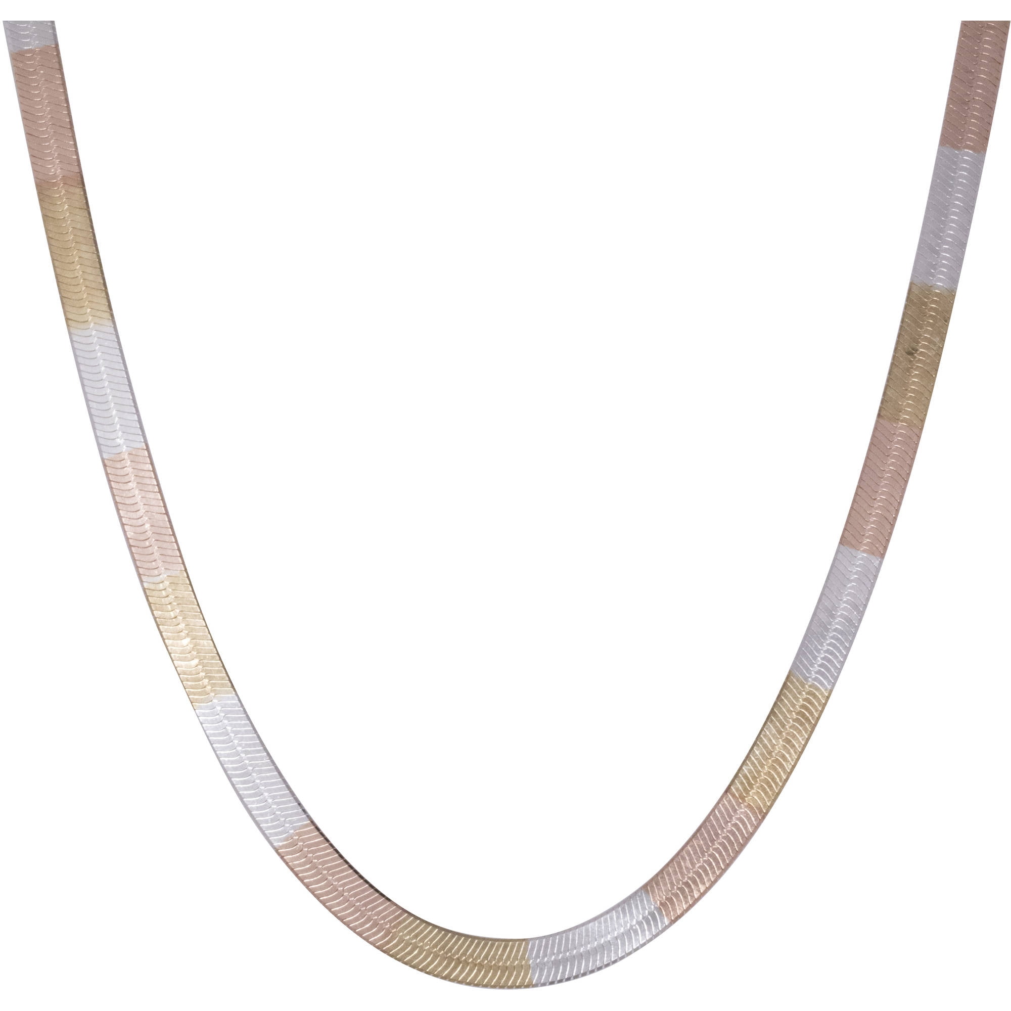 ThreeTone 18kt Gold and Sterling Silver Herringbone Necklace, 18