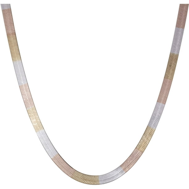 ONLINE ThreeTone 18kt Gold and Sterling Silver Herringbone Necklace