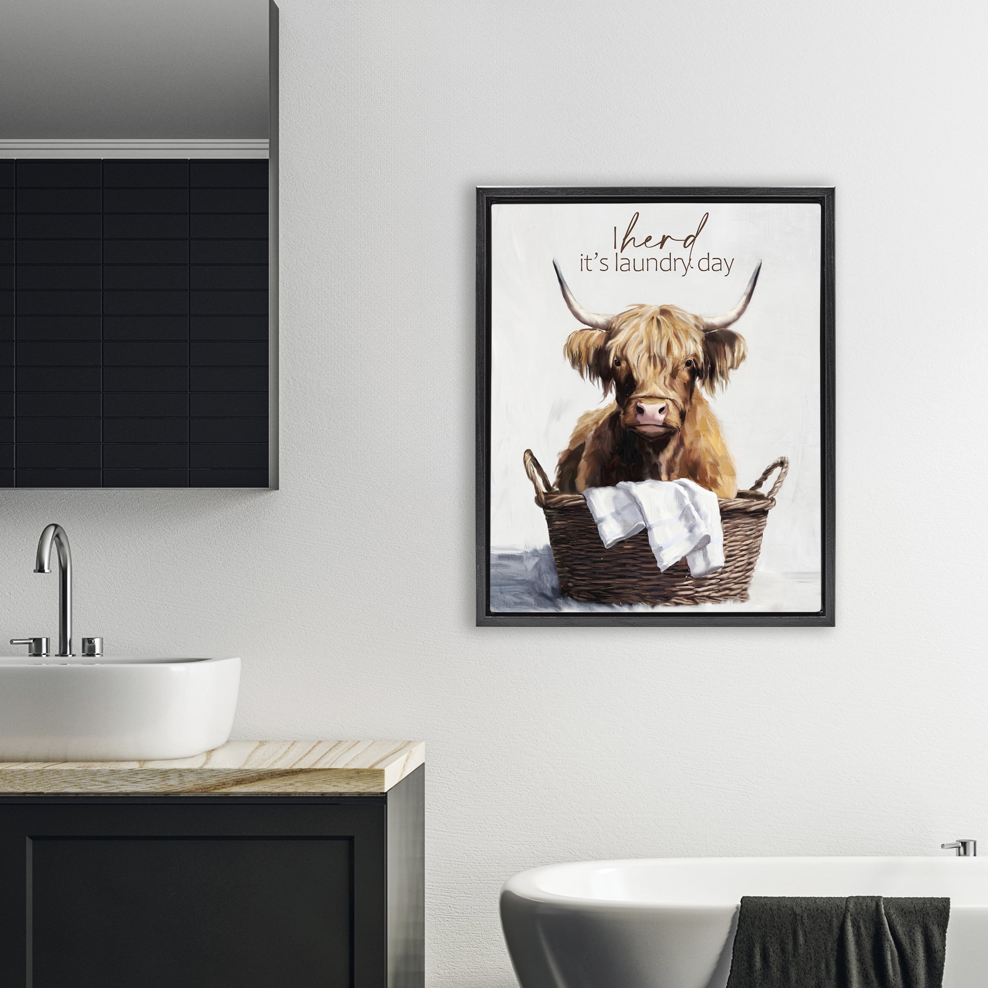 Herd It's Laundry Day Black Framed Floater Canvas Wall Art, design by Kim Allen