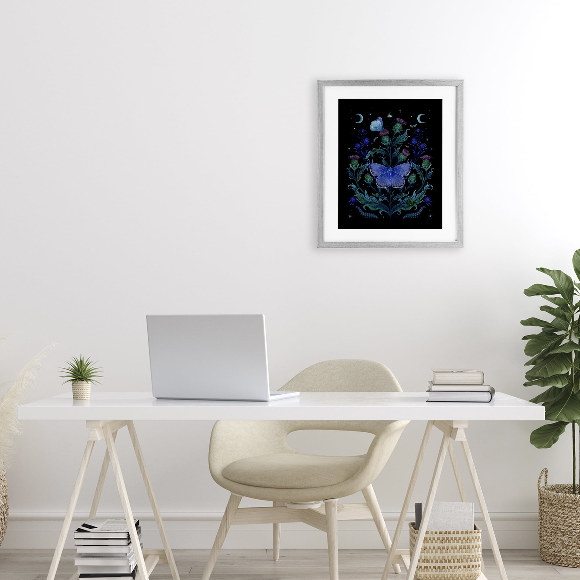 Stupell Industries Thistles & Insects at Night Gray Framed Print Under Glass, design by Episodic Drawings