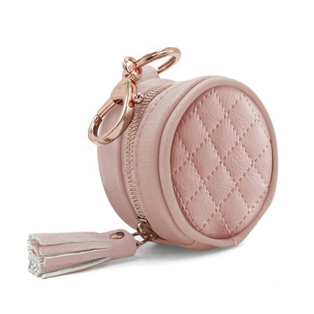 Itzy Ritzy Pacifier Case with Clip & Pacifier Charm Pod Includes Clasp to Easily Attach to a Diaper Bag or Purse; Measures 2.5" in Diameter and Holds 2 Pacifiers, Blush