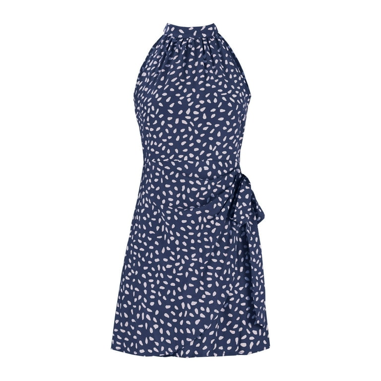 Summer Dresses Sevevn Women's Summer Dress Dot Print Halter Neck Tie Waist  Casual Zipper Back Vacation Beach Casual Dresses For Women - Walmart.com