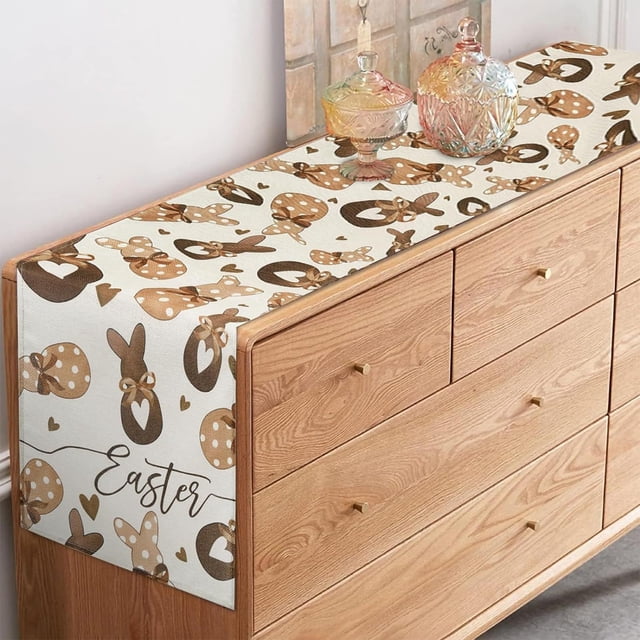 Decoraciones de Pascua Interior,Cute Rabbits themed Tablecloth Linen Printed Table Flag Easter Restaurant Decoration 4 Sizes Available Decoración del hogar