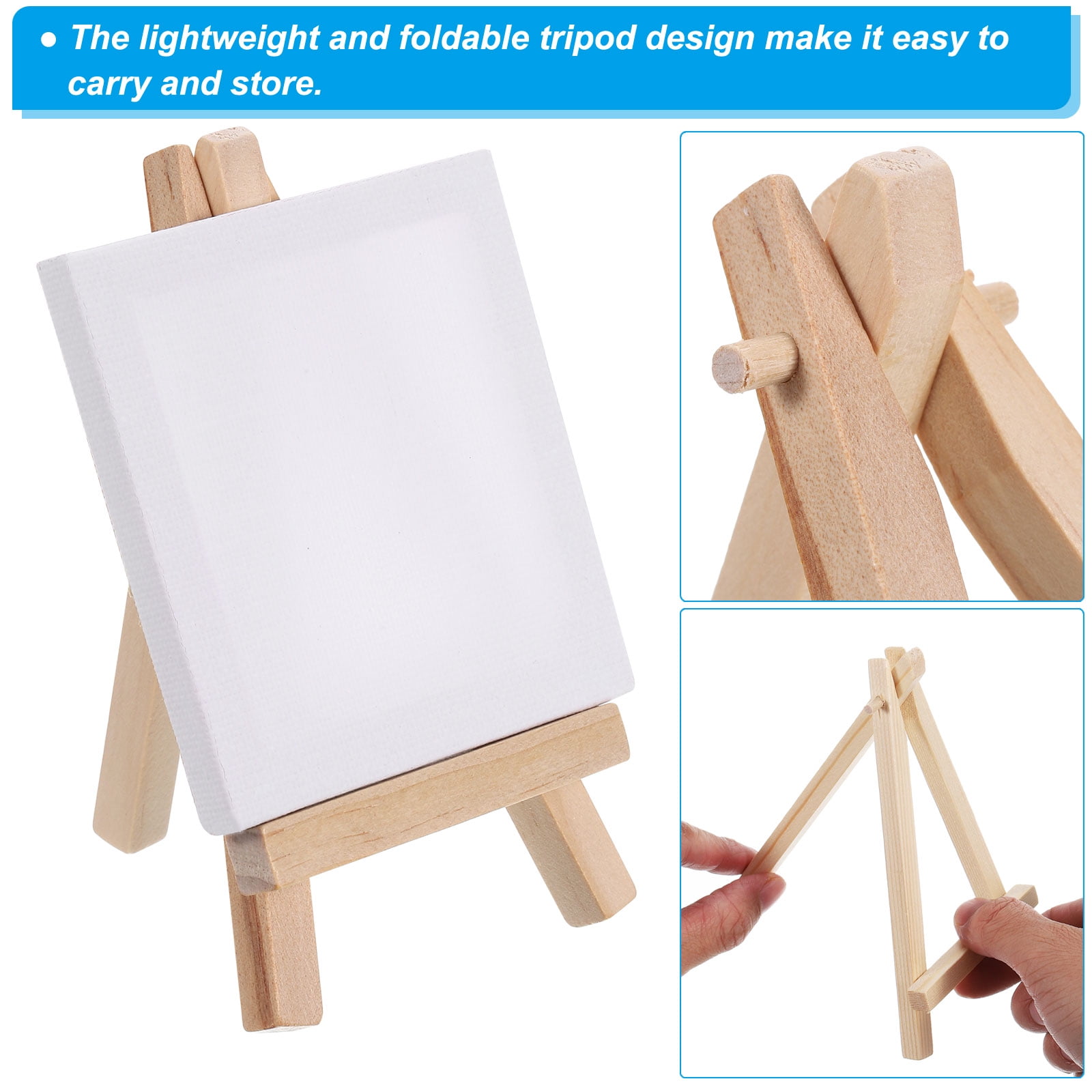 Uxcell 3"x3" Canvas Easel Set Mini Stretched Display Canvas Panel Tripod Holder Stand for Drawing Painting Art 12 Set