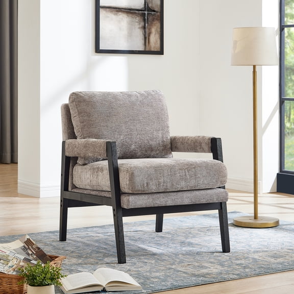 Miekor Furniture Kelly Mid-Century Modern Chenille Upholstered Accent Armchair, Grey 30822
