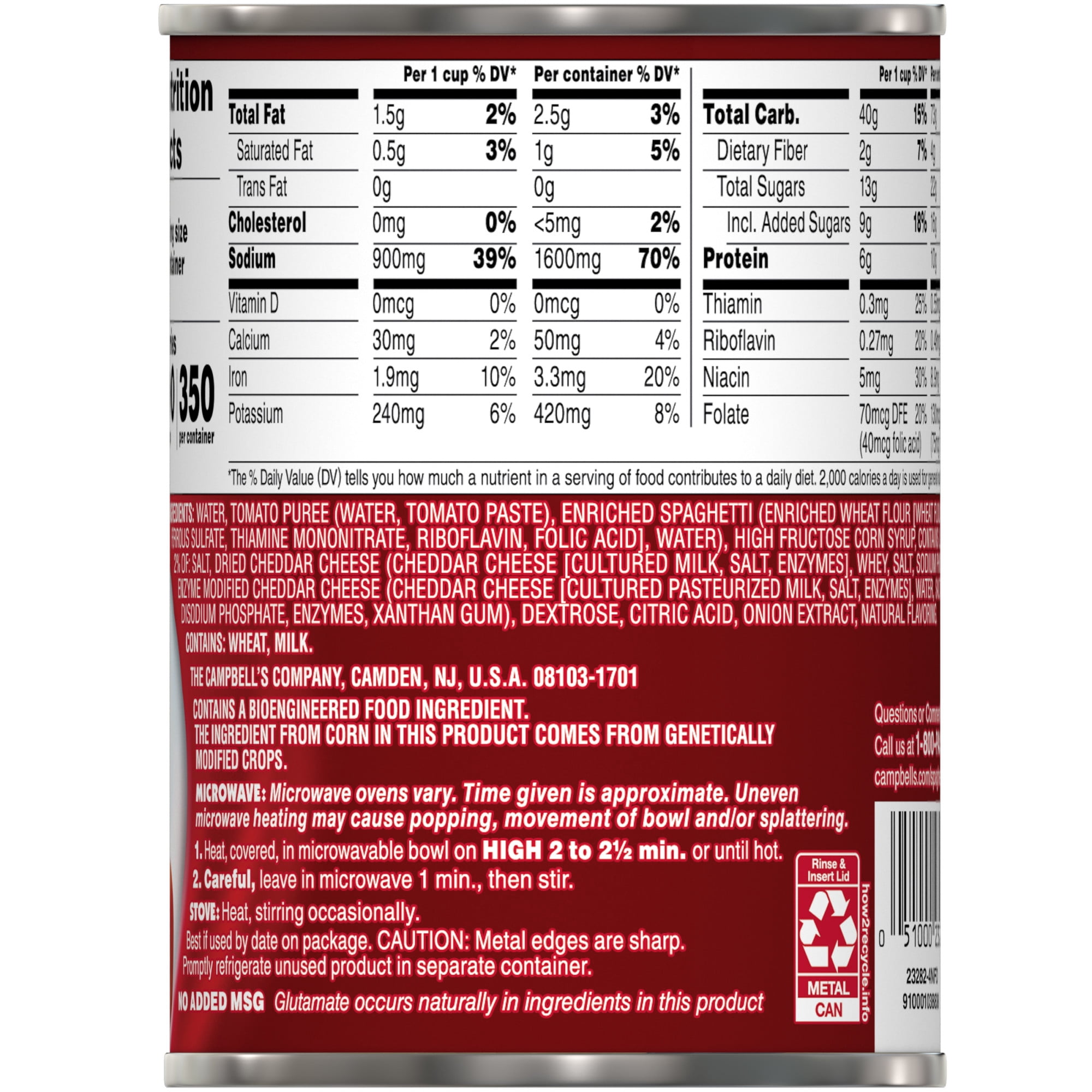 Campbell's Spaghetti in Tomato Sauce with Cheese, 15.8 oz Can