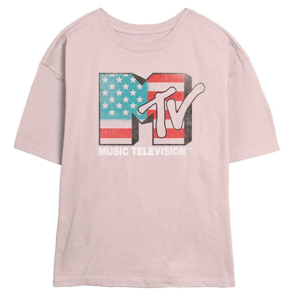Junior's MTV Distressed Patriotic Logo Graphic T-Shirt