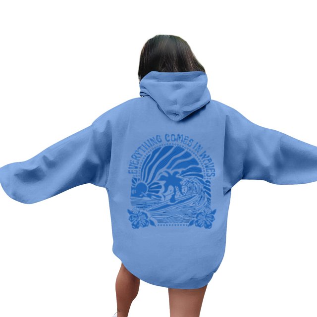 Sudadera con capucha rosa Palm Puff para mujer, sudadera con capucha gráfica rosa Palm Puff Sudadera preppy unisex, sudadera con capucha de gran tamaño azul cielo S