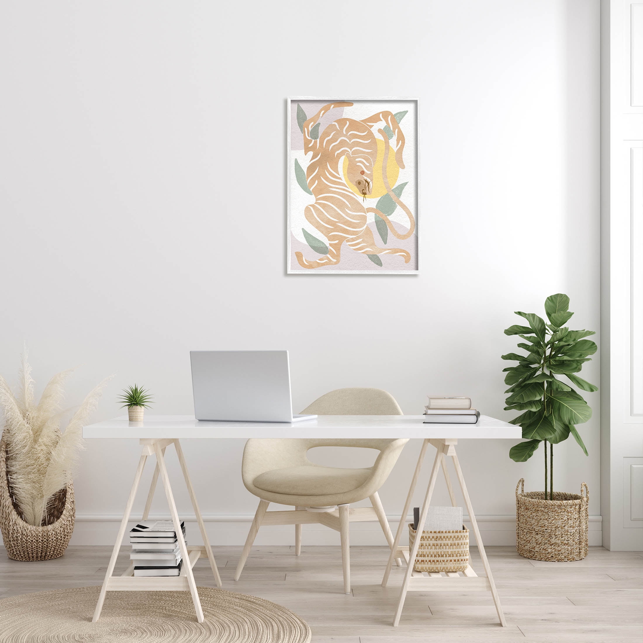 Abstract Tiger Geometric Pattern Animals & Insects Graphic Art White Framed Art Print Wall Art