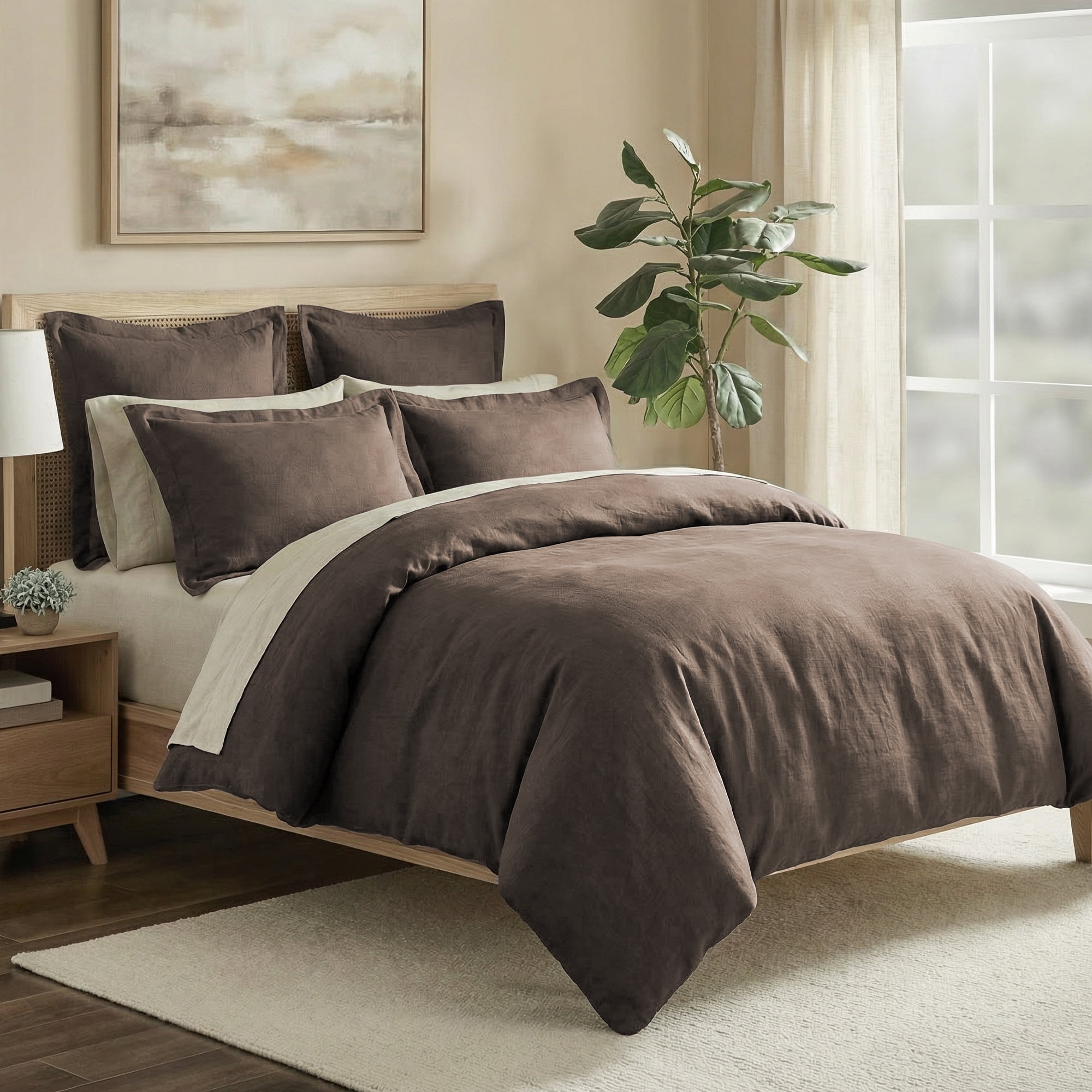 Levtex Home - 100% Linen - Queen Duvet Cover - Washed Linen - Cocoa - Duvet Cover Size (90x94in.)