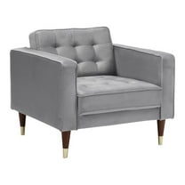 Allora Modern Wood and Velvet Upholstered Tufted Club Chair in Gray