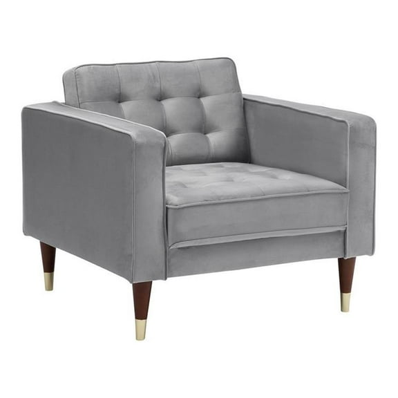 Allora Modern Wood and Velvet Upholstered Tufted Club Chair in Gray