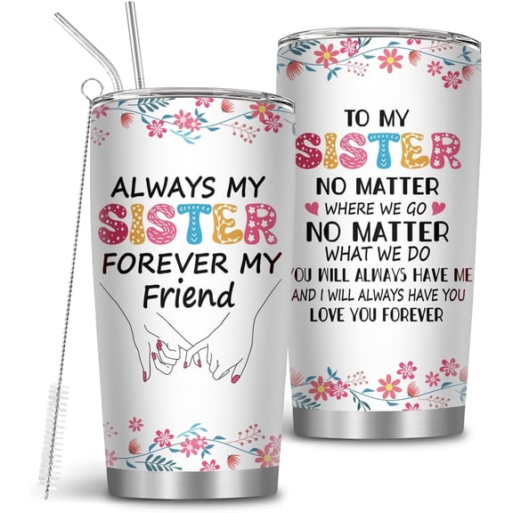 Bestie Gifts for Women, 20 Oz Sister Tumbler with Straw & Brush, Friendsgiving Gift, Bestie Birthday Presents for Her, Gift for Friends, Gifts for Mothers Day, Sister Present for Women