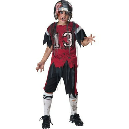 Dead Zone Zombie Child Costume - Large, This football zombie costume includes a shirt, pants, mesh scarf & vinyl partial helmet with exposed brain. By InCharacter