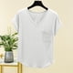 thumbnail image 1 of Fiudx Ofertas Flash Del Día Solo En Línea Camiseta de Manga Corta con Cuello En V y Bolsillo En El Pecho para Mujer, Top/Camisa de Manga Corta con Cuello En V, 1 of 7