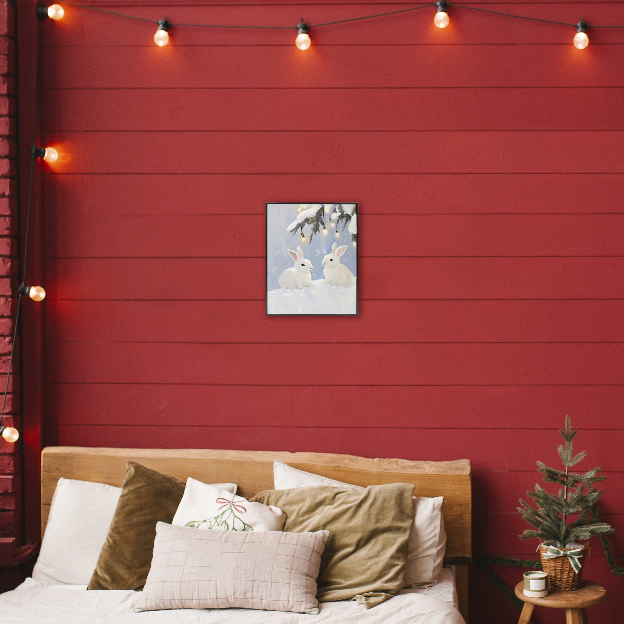 Stupell Industries Winter Bunnies Under Twinkling Lights Black Framed Giclee Art, design by The Prints Vibe