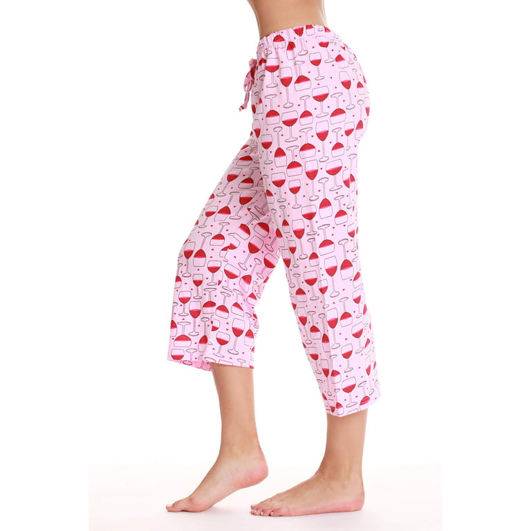 Just Love 100% Cotton Women's Capri Pajama Pants Sleepwear - Comfortable  and Stylish (Pink - Time to Wine Down, Small)