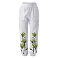 thumbnail image 4 of XIAONU Women's Floral Print Linen Pants Elastic Waist Pocketed Trousers Breathable Casual Cropped Bottoms Green, 4 of 4