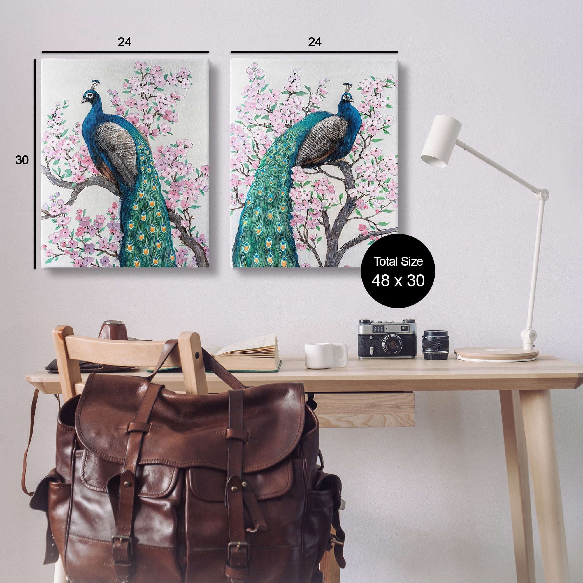 Stupell Industries Floral Peacocks Perched Animals & Insects Painting Gallery Wrapped Canvas Art Print Wall Art, 24 x 30, Set of 2