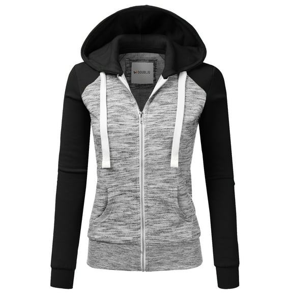 Doublju Women's Raglan Pocket Zip-Up Hoodie Jacket for Women with Plus Size