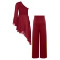 thumbnail image 2 of HULIJA 2PCS Praise Dance Dress Sets for Women Floral Lace Asymmetrical Dress with Wide-Leg Pants Burgundy M, 2 of 5