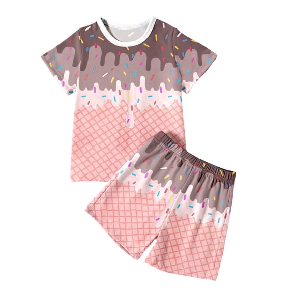CONROSES Baby Boys Summer Outfit Set Ice Cream Graphic Short Sleeve T-Shirt Shorts Clothes Sets for Kids, Sizes 3-4 Years