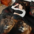 thumbnail image 4 of Manfei Wild Lion Twin Bedding Sets 7pcs, Jungle Animal Theme Bedding Comforter Set, Chic Red Rose Sheet Sets, Lightweight Room Decor, 4 of 8
