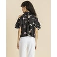 thumbnail image 3 of MoomayaWomens PrintedCold Shoulder Top,Ruffled Sleeves Casual Crop Top, 3 of 8