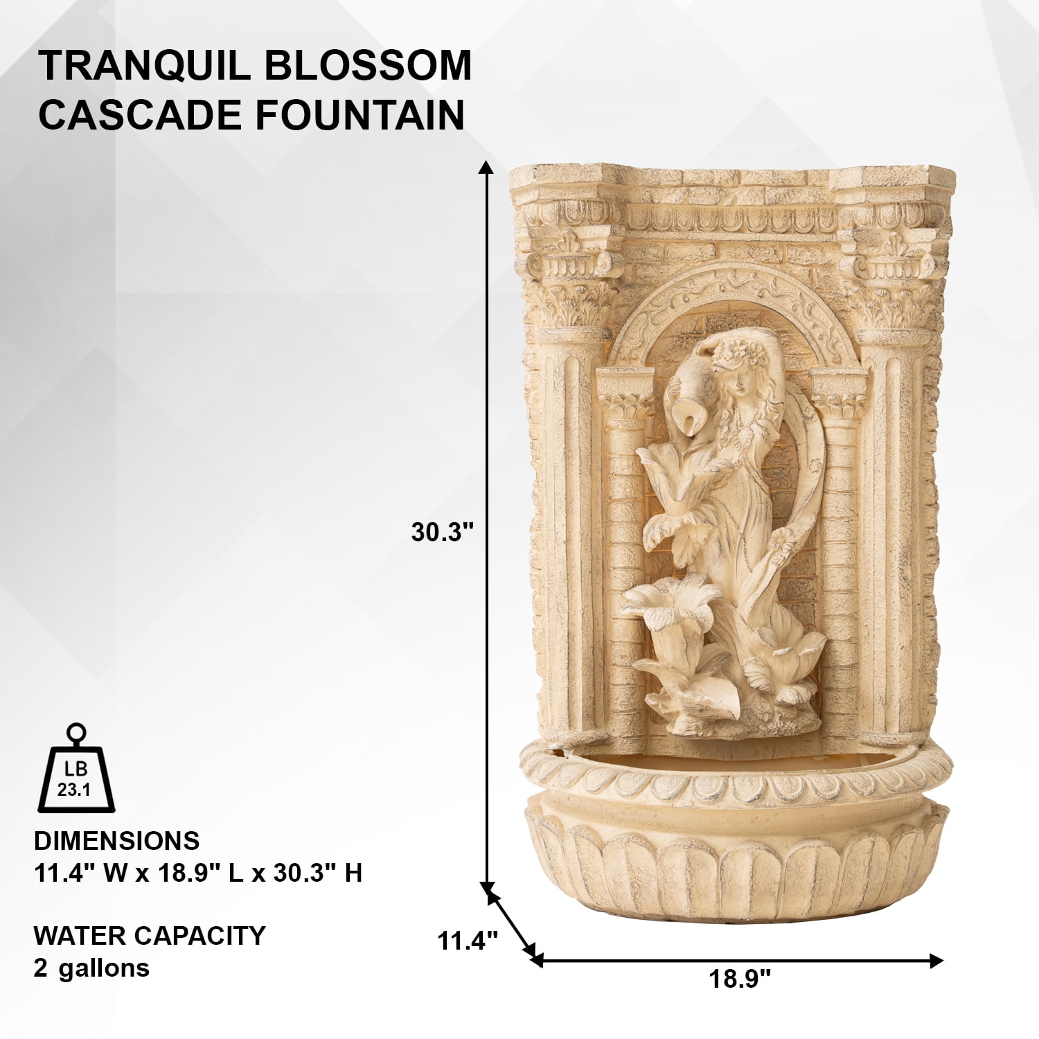XBrand 30.3" Solar Pot Fountain, Tall Brown Maiden Holding Pot Wall Fountain, Outdoor Water Fountain, Polyresin