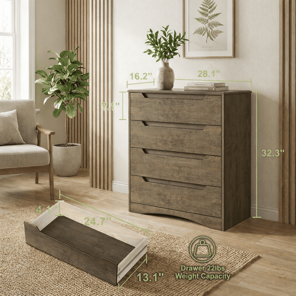 Aiho White Dresser with 4 Drawers, Wood Tall Chest, Drawer Safety Stop, Easy Assembly