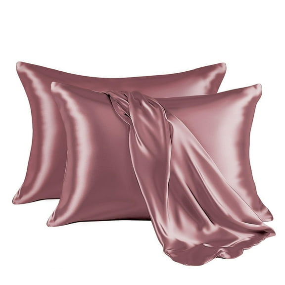 Silk Bed Pillowcase Soft Breathable Both Sides Silk Pillow Case with Hidden Zipper, Silk Pillowcase for Hair and Skin 2 Pack (20x30 Inches Bean Paste）
