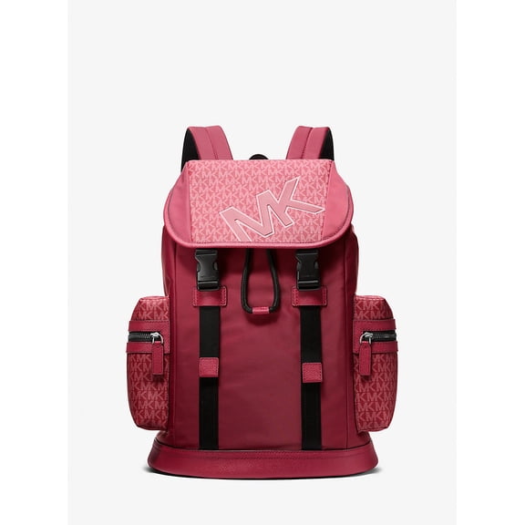 Michael Kors Outlet Cooper Signature Logo and Nylon Backpack - Cherry