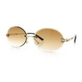 thumbnail image 4 of Mens Luxury Rimless Oval Rich Gangster Metal Rim Sunglasses Gold - Brown, 4 of 8
