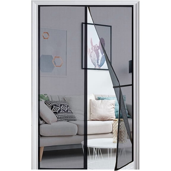Magnetic Screen Door, Heavy Duty Self-Sealing, Screen Size 50"x81", Fit Door Size up to 48x80 Inches, Hands-Free Durable Fiberglass Screen Doors with Gravity Sticks, Push Pins, Frame Hook&Loop Strips