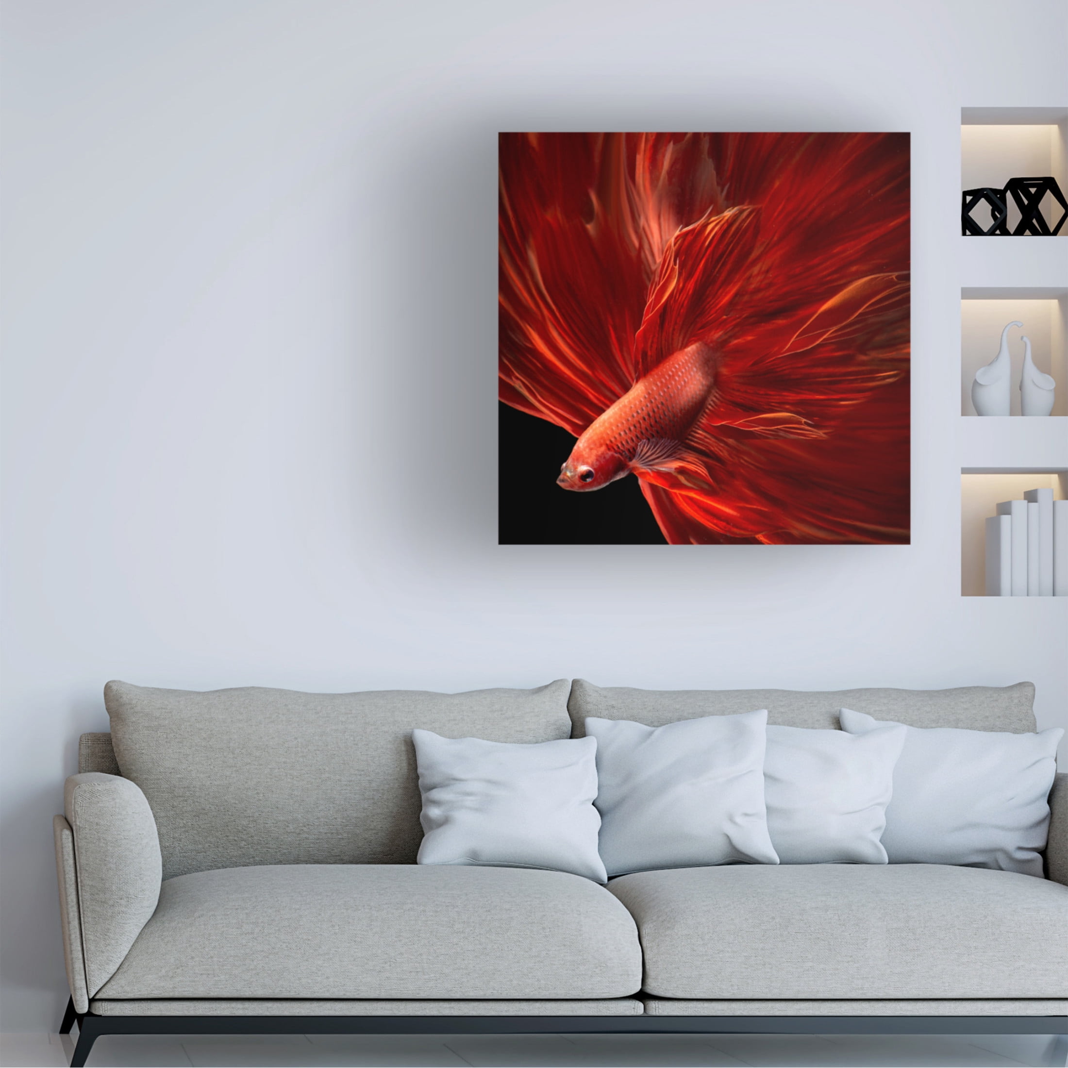 Canvas Wall Art - Antonyus Bunjamin (Abe) 'Red Fire Bettafish' Wall Art for Living Room, Bedroom, or Office Décor by Trademark Fine Art - 35 x 35 Inches