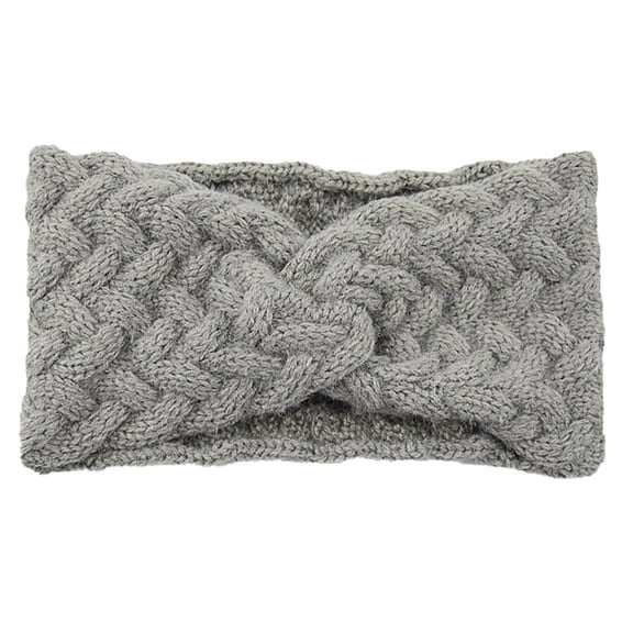 Womens Winter Knitted Headband with Plush Lining - Stretchy Cable Twist Ear Warmer for Running Skiing Hiking - Cozy Gift Gray