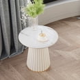 thumbnail image 2 of POVISON 14.96" Modern Light Luxury Side Table, Glossy Sintered Stone Tabletop with Metal Base, 2 of 9