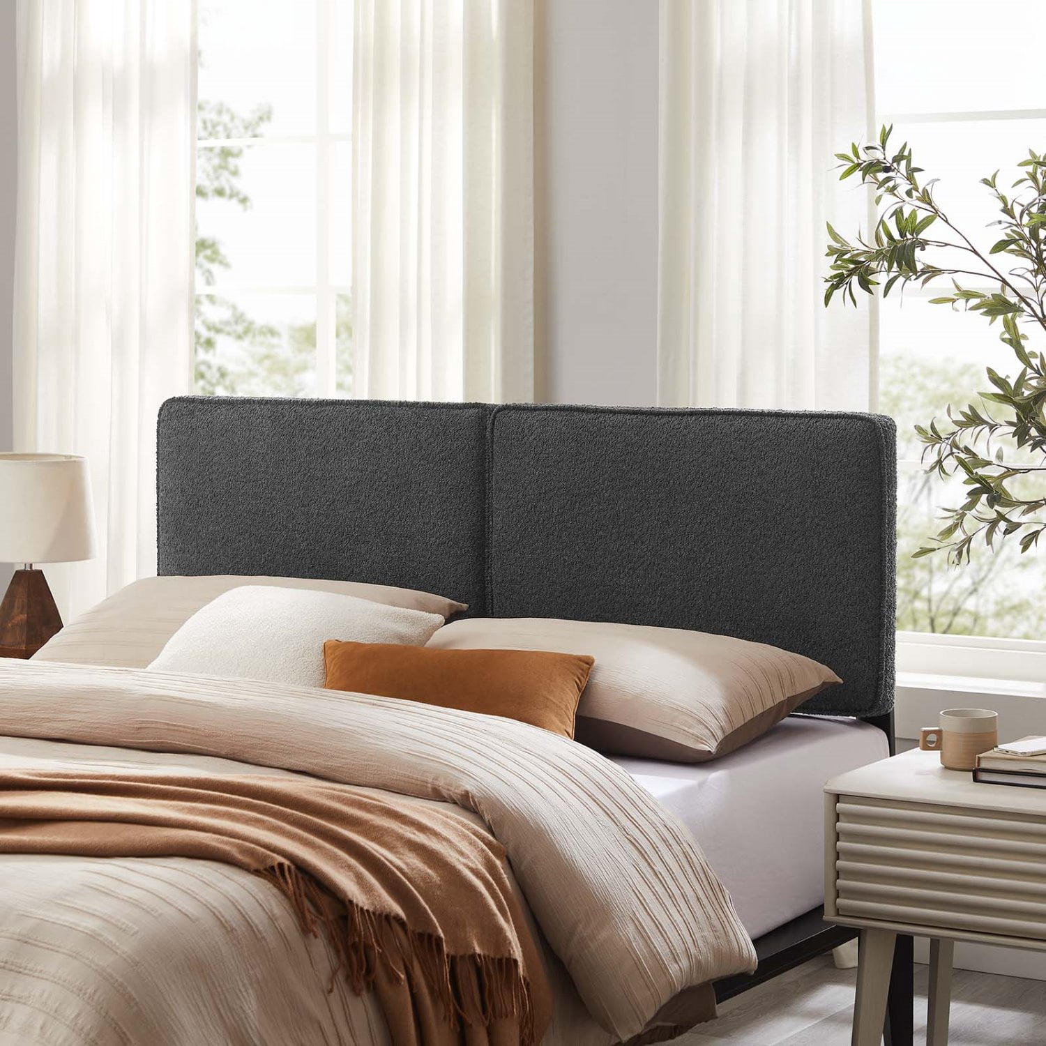 Headboard, King Size, Grey Gray, Fabric, French Bedroom, Modern Contemporary HB36853